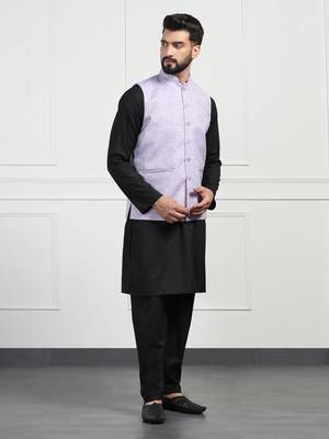 Men purple linen nehru jackets 3
