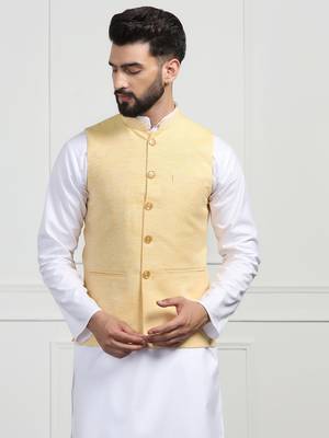 Men yellow linen modi jackets 1