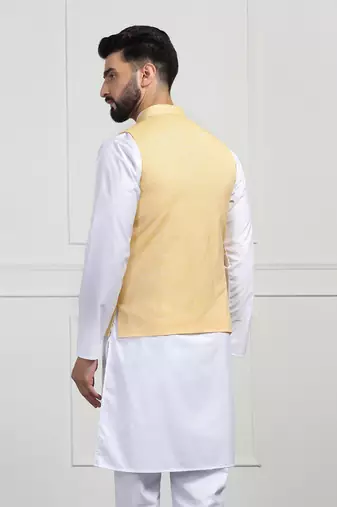 Men yellow linen modi jackets