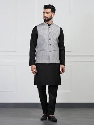 Men grey linen nehru jackets 1