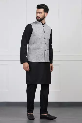 Men grey linen nehru jackets