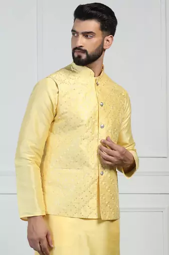 Men yellow embroidered jacket