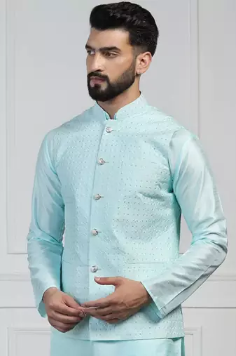 Men blue embroidered jacket