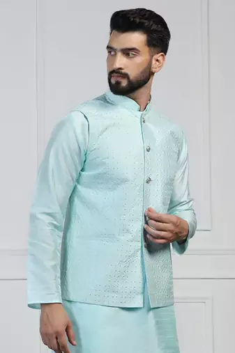 Men blue embroidered jacket