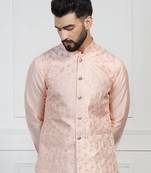 Viscose Embroidered Peach Nehru Jacket