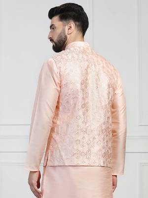 Viscose Embroidered Peach Nehru Jacket 4