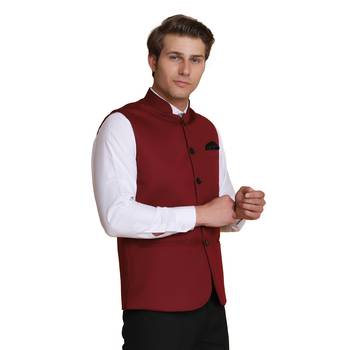 Men maroon nehru jacket 3