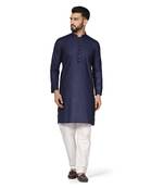 Men navy blue solid kurta pyjama set