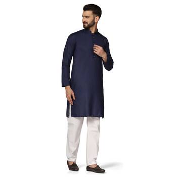 Men navy blue solid kurta pyjama set 3