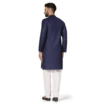 Men navy blue solid kurta pyjama set 4
