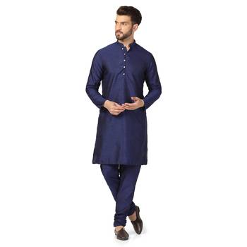 Men blue solid kurta pyjama set 1