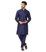 Men blue solid kurta pyjama set