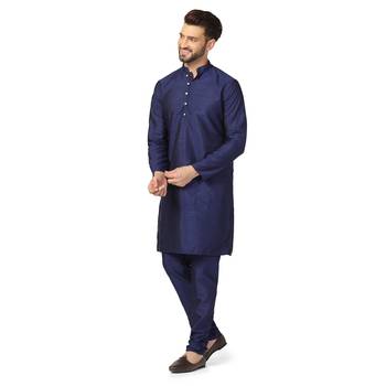 Men blue solid kurta pyjama set 2