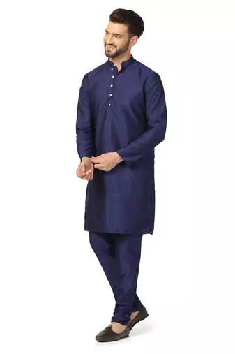 Men blue solid kurta pyjama set