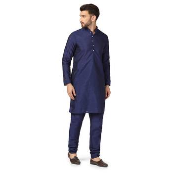 Men blue solid kurta pyjama set 3