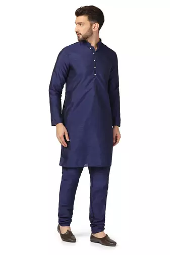 Men blue solid kurta pyjama set