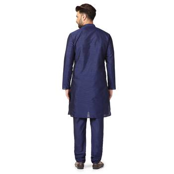 Men blue solid kurta pyjama set 4
