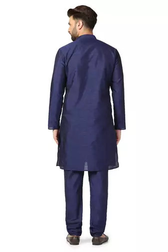Men blue solid kurta pyjama set