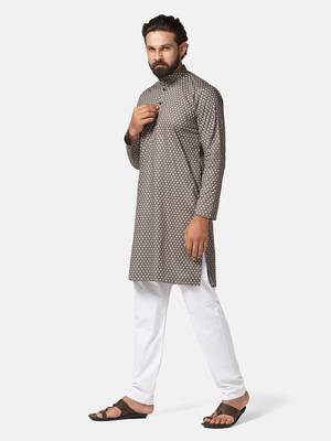 Men brown printed kurta pyjama set 2