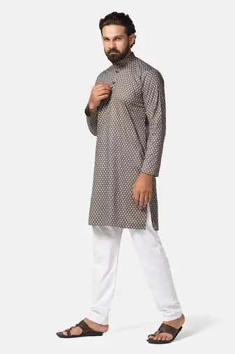 Men brown printed kurta pyjama set