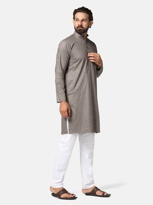 Men brown printed kurta pyjama set 3