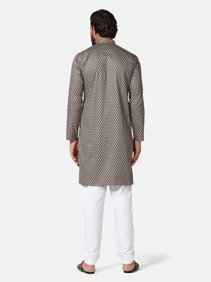 Men brown printed kurta pyjama set 4