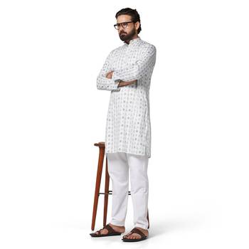 Men green printed kurta pyjama set 1