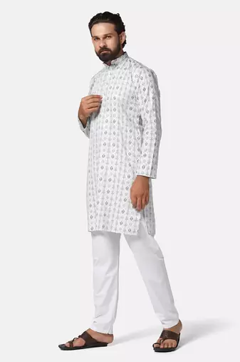 Men green printed kurta pyjama set