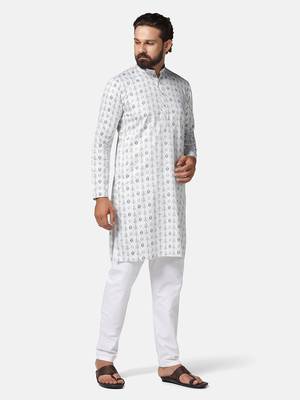 Men green printed kurta pyjama set 3