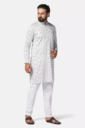 Men green printed kurta pyjama set