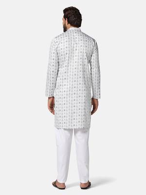 Men green printed kurta pyjama set 4