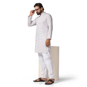 Men pink printed kurta pyjama set 1