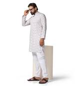 Men pink printed kurta pyjama set