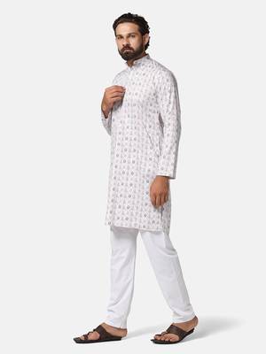 Men pink printed kurta pyjama set 2