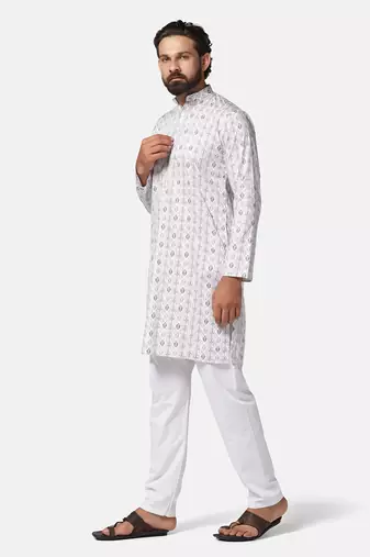 Men pink printed kurta pyjama set