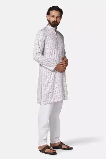 Men pink printed kurta pyjama set