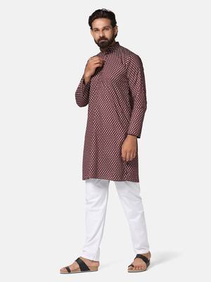 Men maroon printed kurta pyjama set 2