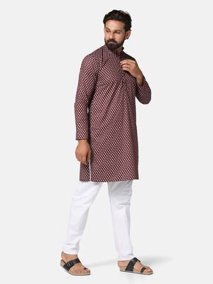Men maroon printed kurta pyjama set 3