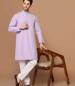 Men solid purple kurta pyjama set