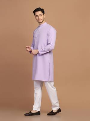 Men solid purple kurta pyjama set 2