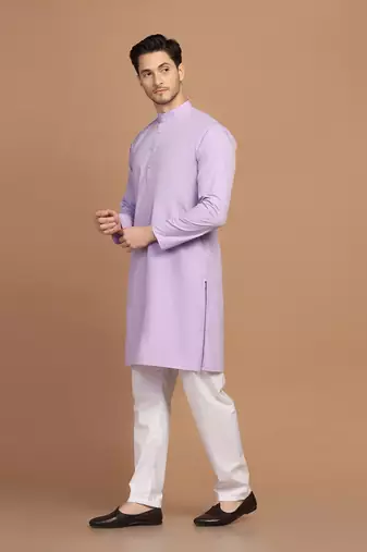 Men solid purple kurta pyjama set