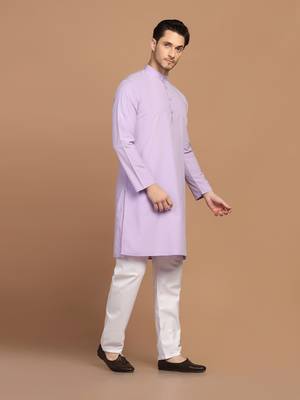 Men solid purple kurta pyjama set 3
