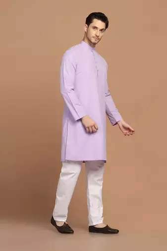 Men solid purple kurta pyjama set