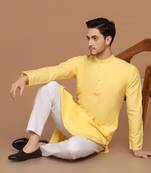 Men solid yellow kurta pyjama set
