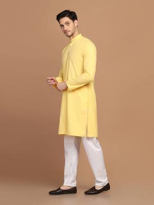 Men solid yellow kurta pyjama set 2