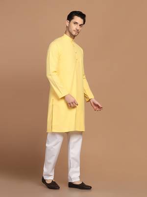 Men solid yellow kurta pyjama set 3