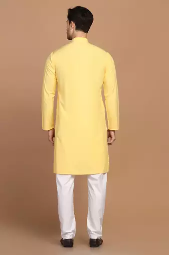 Men solid yellow kurta pyjama set