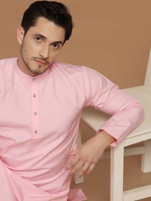 Men solid pink kurta pyjama set 1