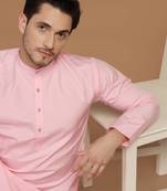 Men solid pink kurta pyjama set