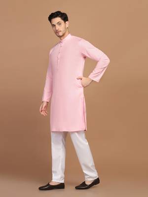 Men solid pink kurta pyjama set 2